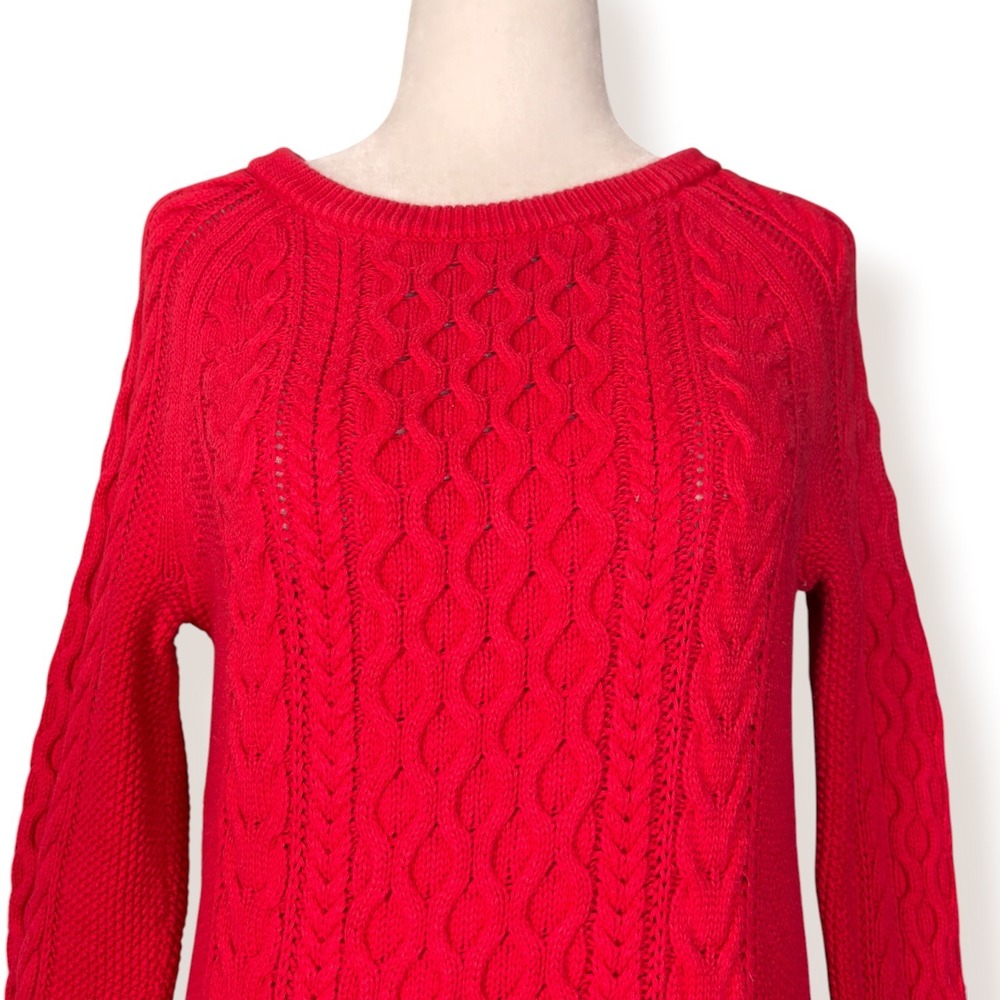 GAP Red Cable Knit Cotton Sweater XS Fisherman Aran Preppy Heritage Old Mn